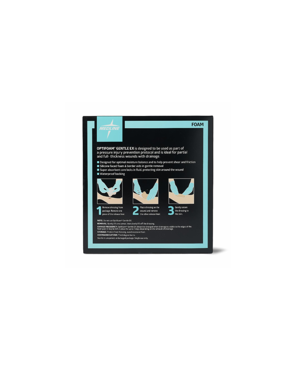 Optifoam Gentle EX Bordered Foam Dressing in Educational Packaging - 8" x 8"