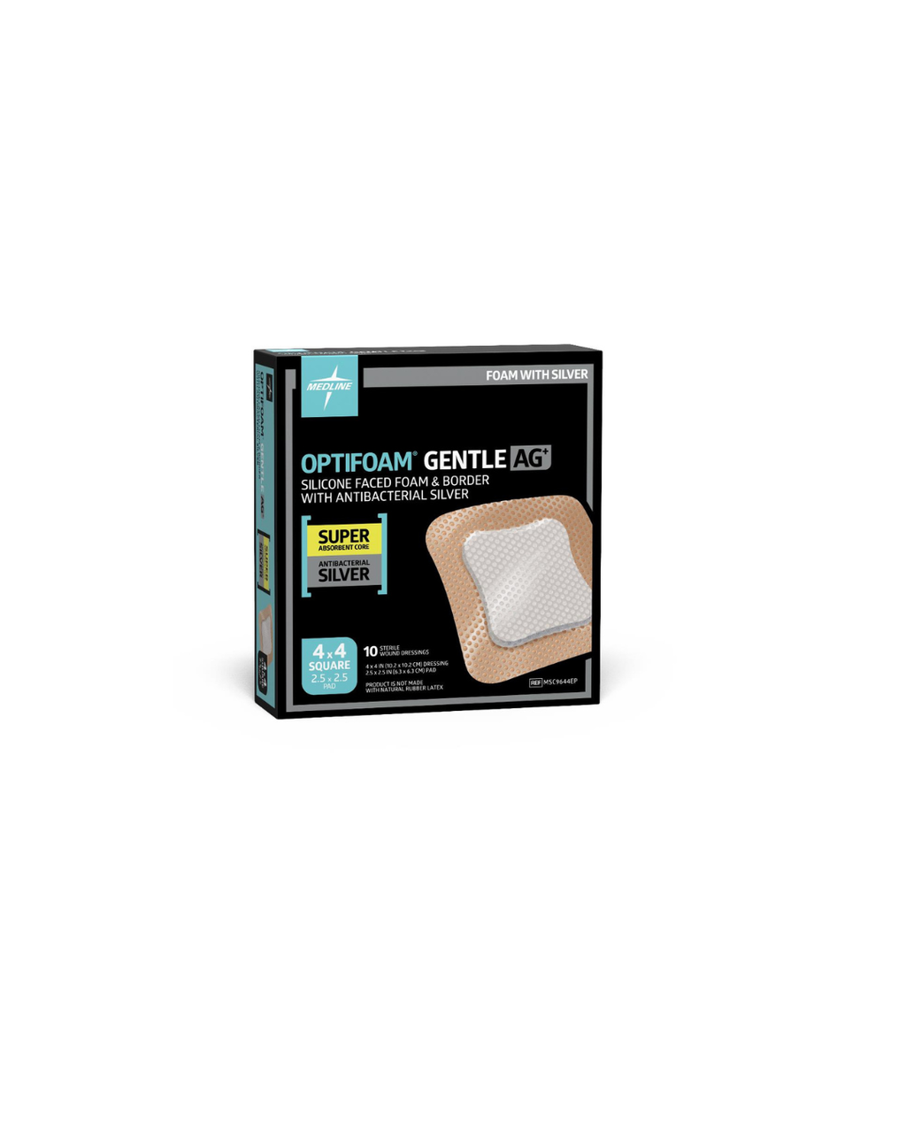 Optifoam Gentle Silicone-Faced Foam Dressing with Silver, in Educational Packaging - 4" x 4"
