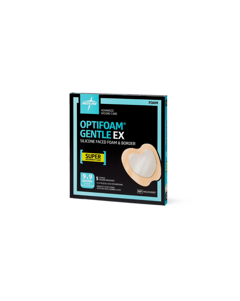 Optifoam Gentle EX Sacrum Foam Dressing in Educational Packaging - 9" x 9"