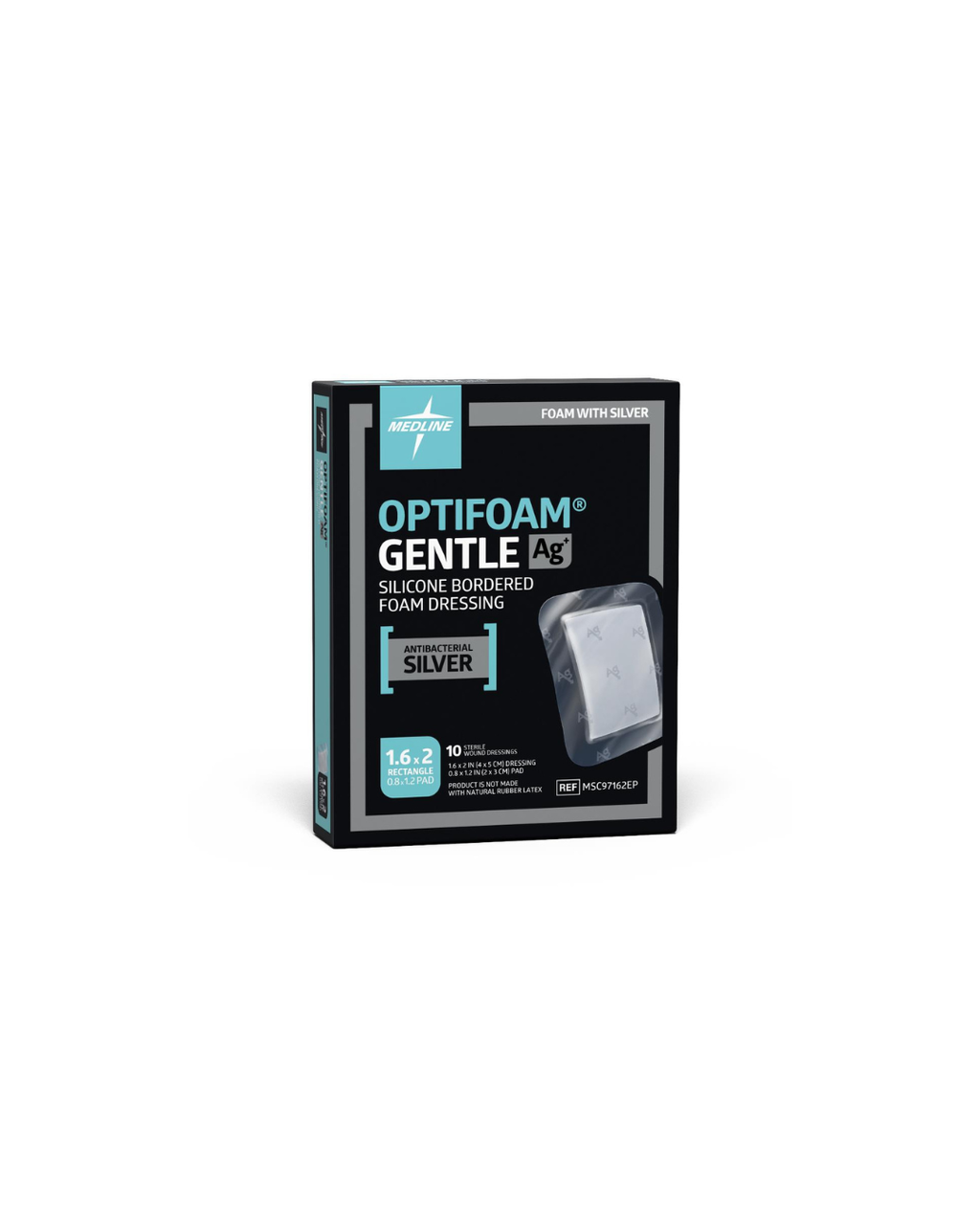 Optifoam Gentle Silicone-Faced Foam Dressing with Silver, in Educational Packaging - 1.6" x 2"