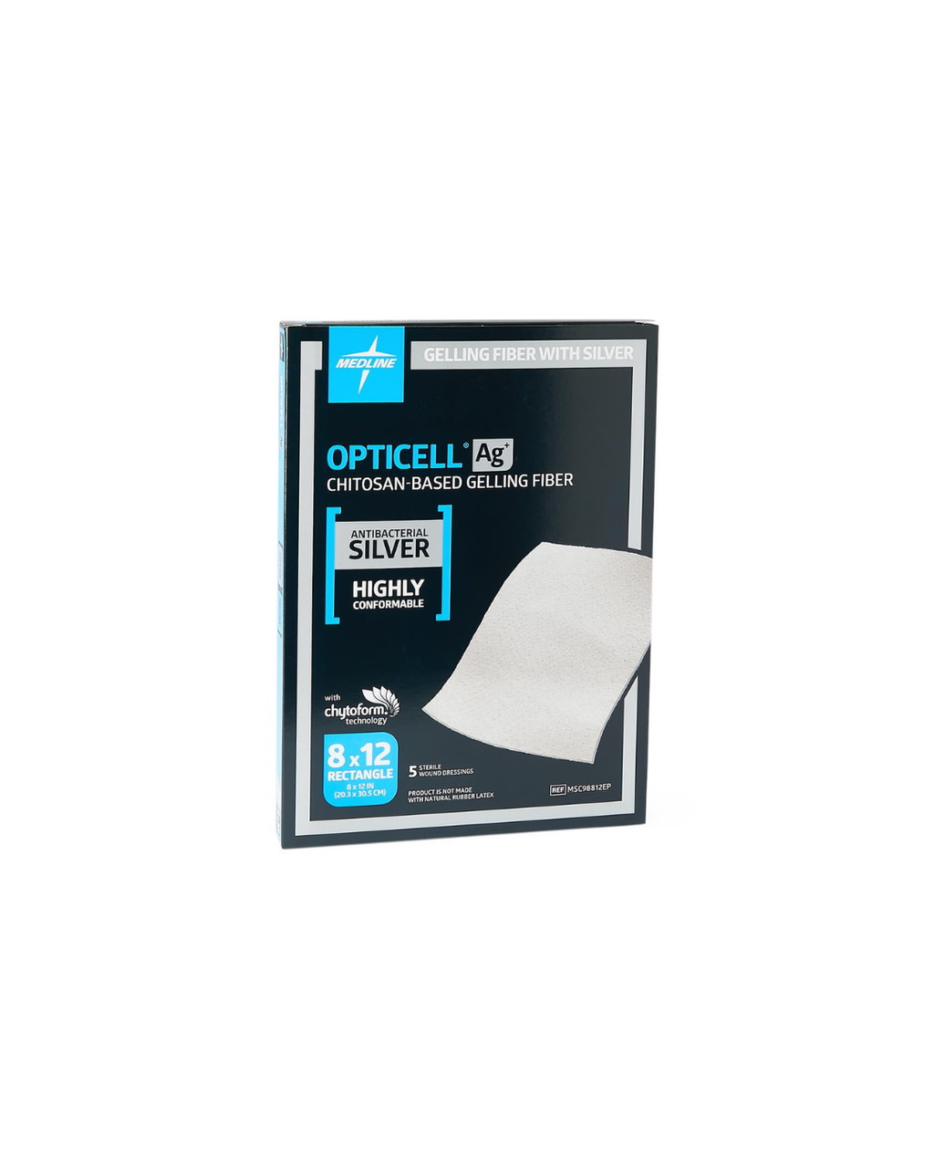Opticell Ag+ Silver Antibacterial Gelling Fiber Wound Dressing - 8" x 12"