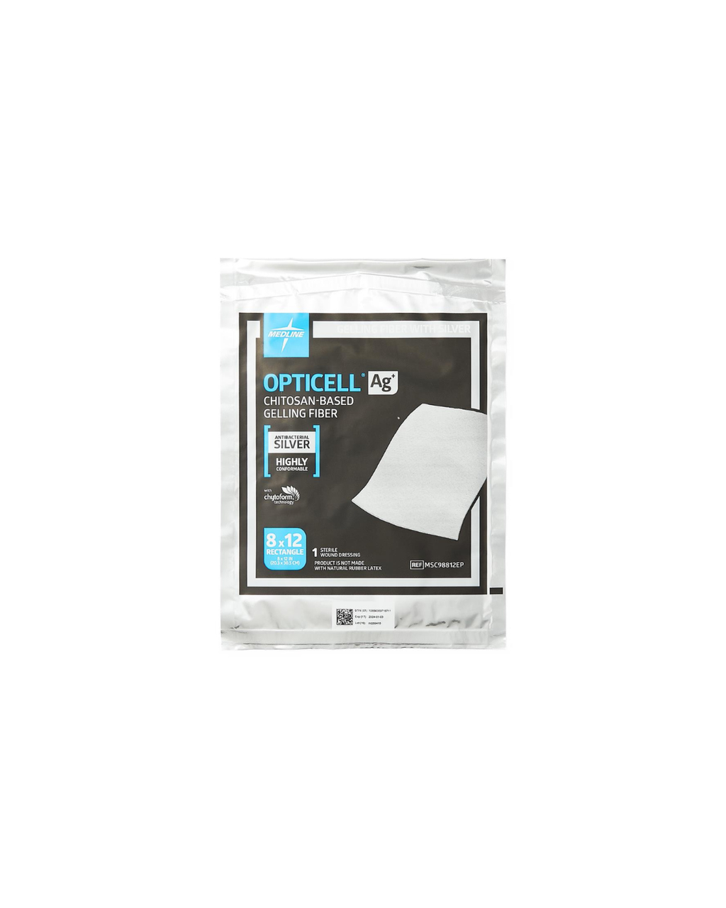 Opticell Ag+ Silver Antibacterial Gelling Fiber Wound Dressing - 8" x 12"
