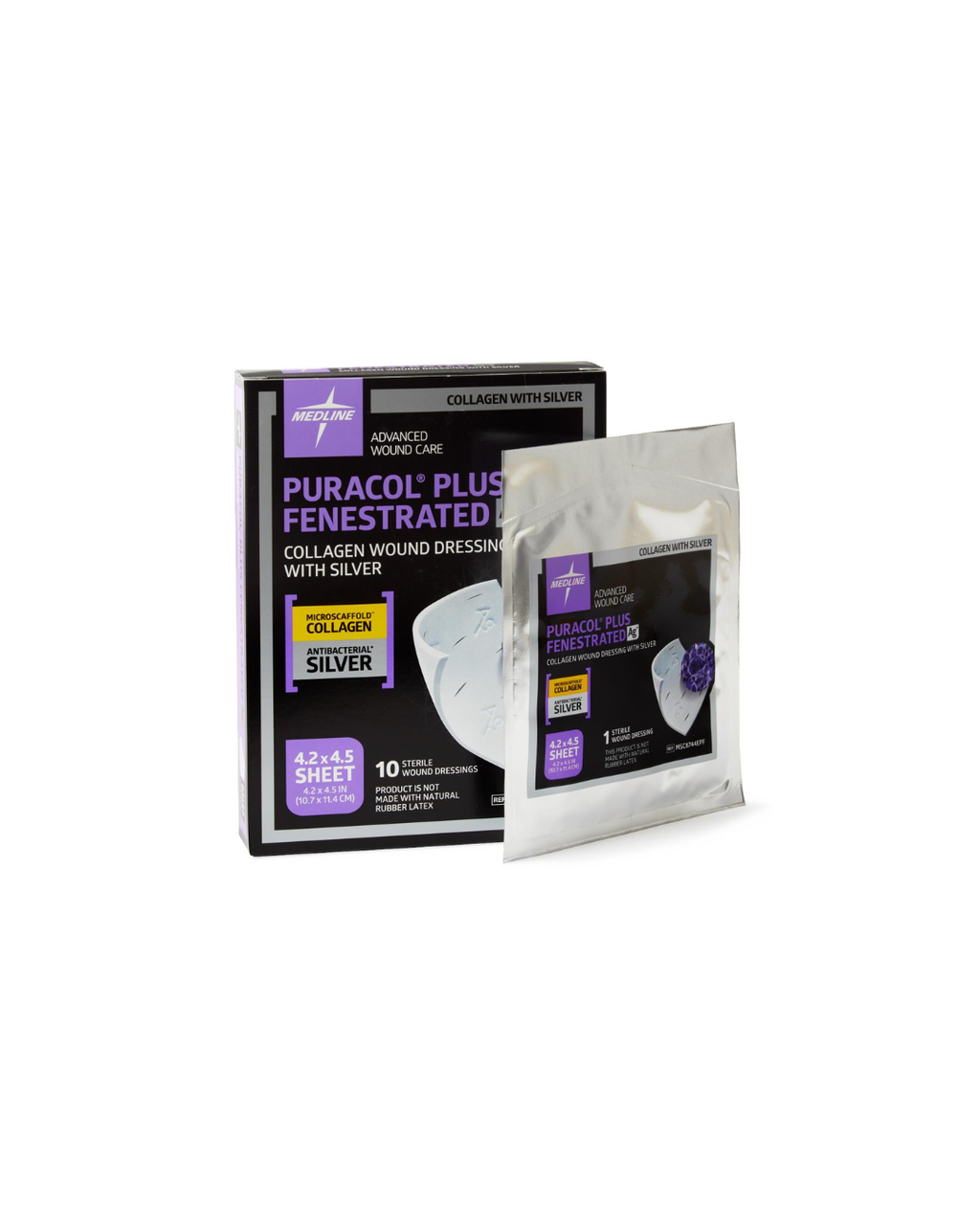 Puracol Plus Ag+ Collagen Wound Dressing with Silver - 4.25" x 4.5" Fenestrated