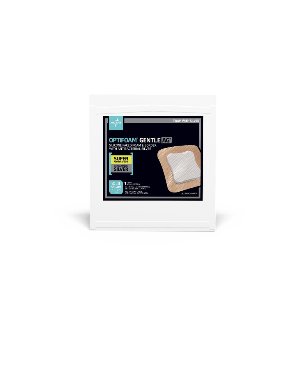 Optifoam Gentle Silicone-Faced Foam Dressing with Silver, in Educational Packaging - 4" x 4"