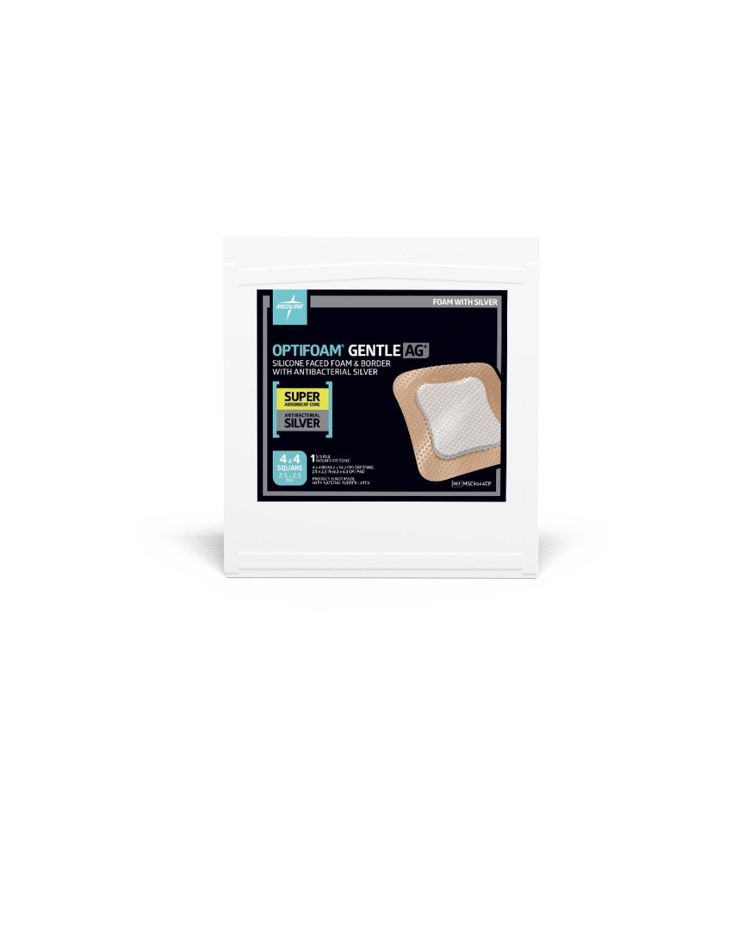 Optifoam Gentle Silicone-Faced Foam Dressing with Silver, in Educational Packaging - 4" x 4"