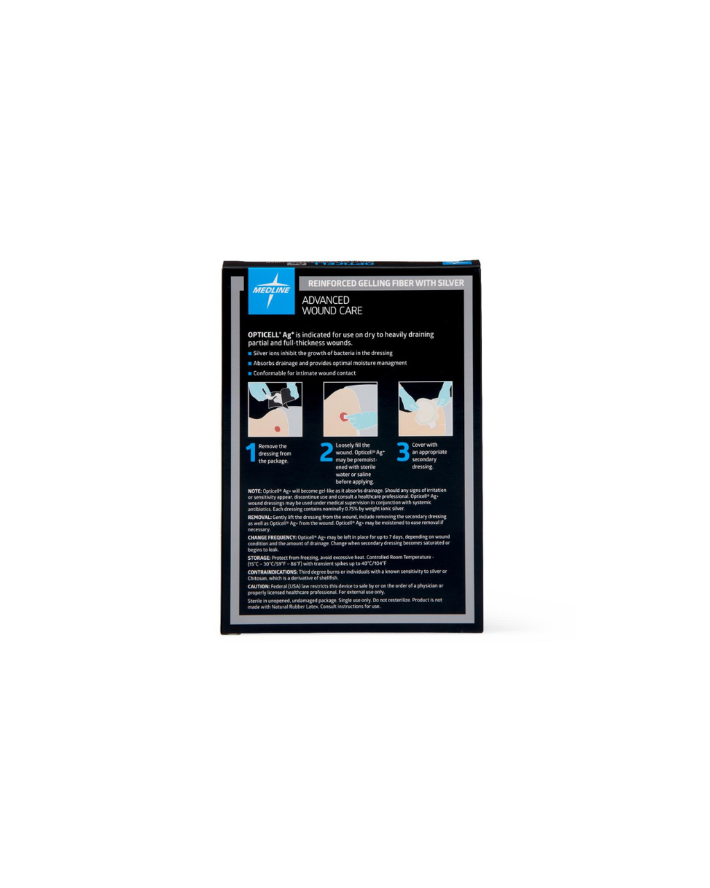 Opticell Ag+ Silver Antibacterial Gelling Fiber Wound Dressing - 0.75" x 18"