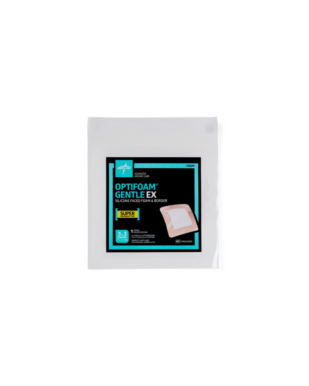 Optifoam Gentle EX Bordered Foam Dressing in Educational Packaging - 3" x 3"