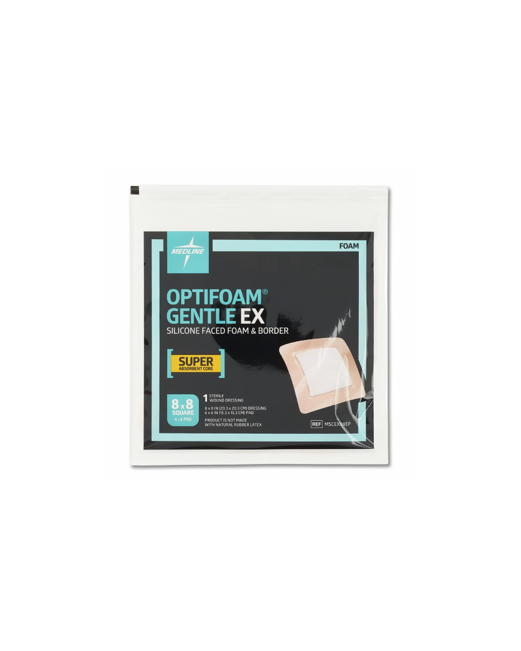 Optifoam Gentle EX Bordered Foam Dressing in Educational Packaging - 8" x 8"