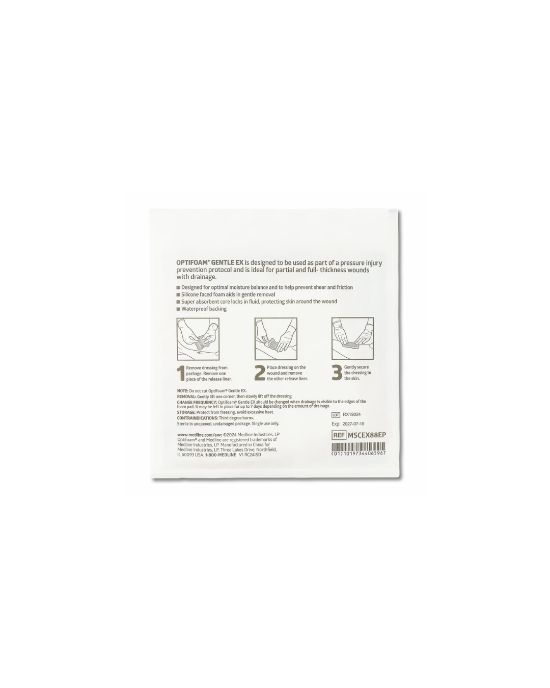 Optifoam Gentle EX Bordered Foam Dressing in Educational Packaging - 8" x 8"