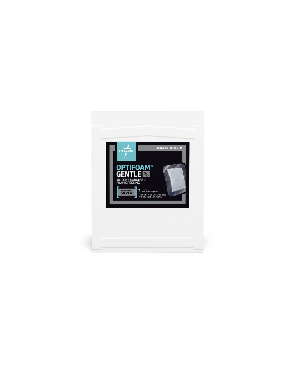 Optifoam Gentle Silicone-Faced Foam Dressing with Silver, in Educational Packaging - 1.6" x 2"