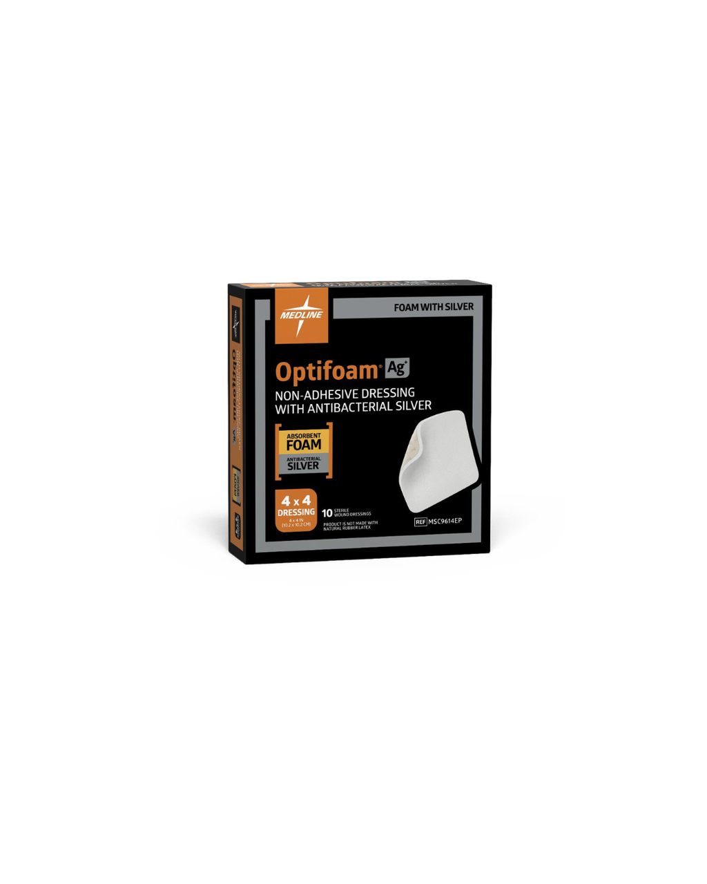 Optifoam AG+ Nonadhesive Silver Wound Dressing in Educational Packaging - 4" x 4"