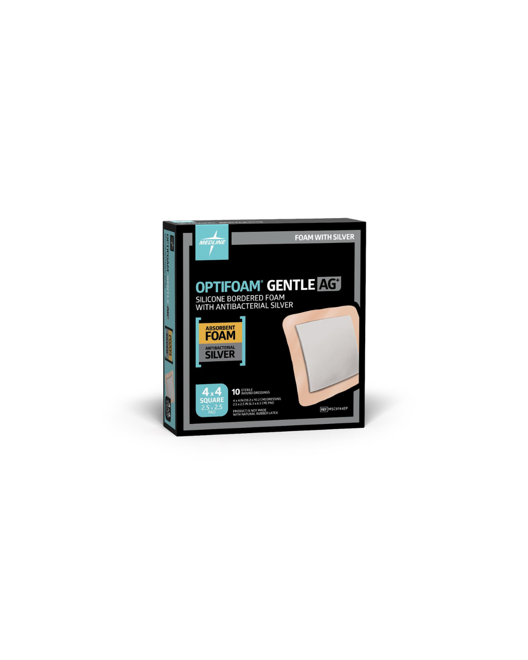 Optifoam Gentle AG+ Wound Dressing with Silicone Adhesive Border, in Educational Packaging - 4" x 4"
