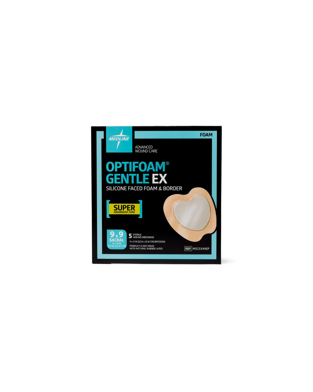 Optifoam Gentle EX Sacrum Foam Dressing in Educational Packaging - 9" x 9"