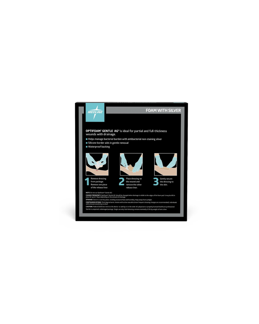 Optifoam Gentle AG+ Wound Dressing with Silicone Adhesive Border, in Educational Packaging - 6" x 6"