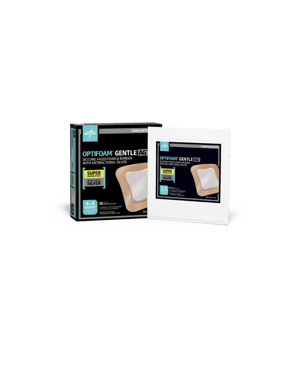 Optifoam Gentle Silicone-Faced Foam Dressing with Silver, in Educational Packaging - 4" x 4"