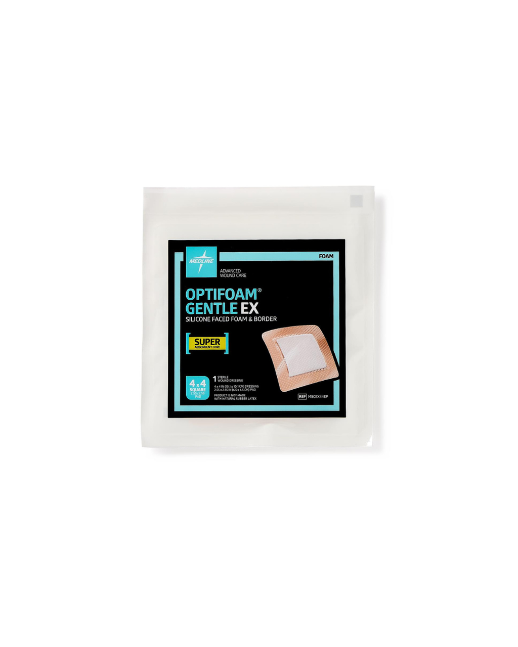 Optifoam Gentle EX Bordered Foam Dressing in Educational Packaging - 4" x 4"
