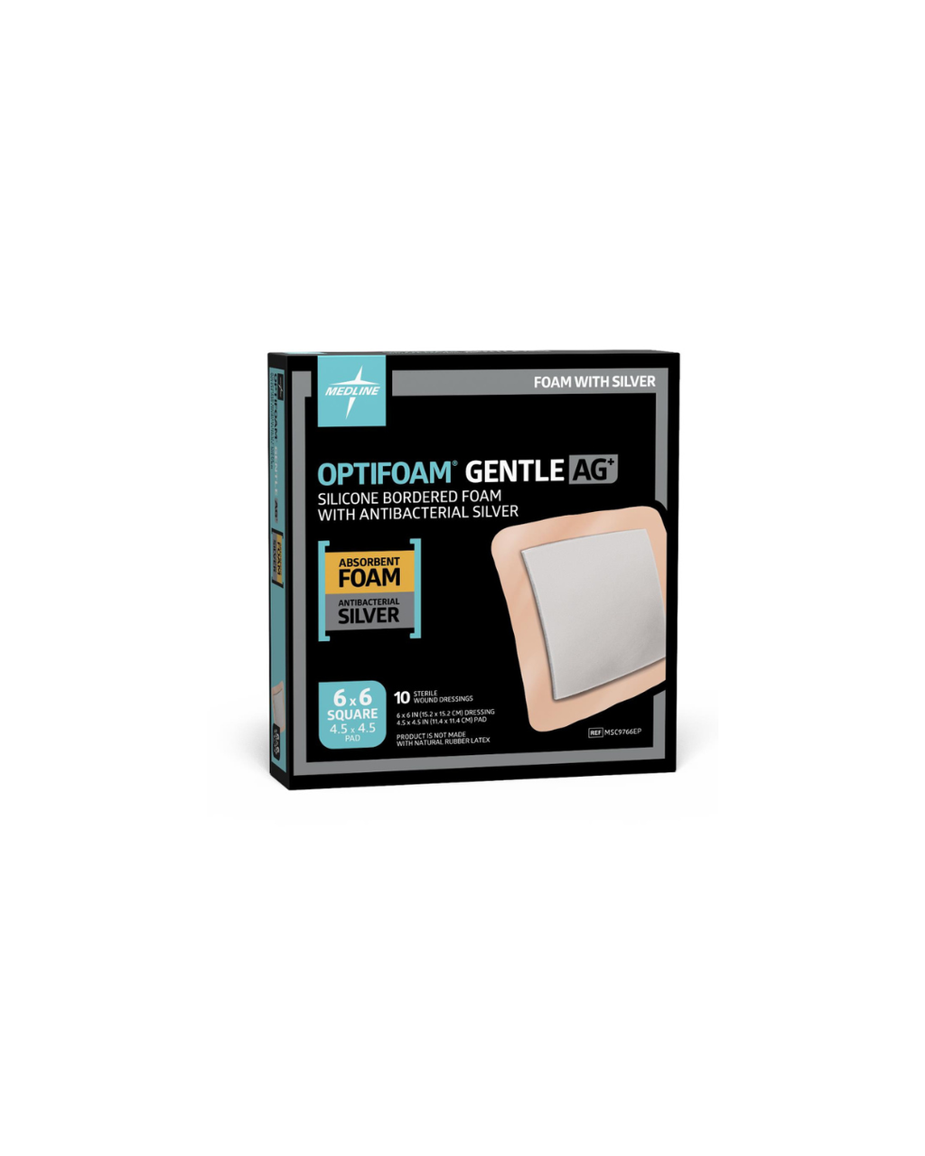 Optifoam Gentle AG+ Wound Dressing with Silicone Adhesive Border, in Educational Packaging - 6" x 6"