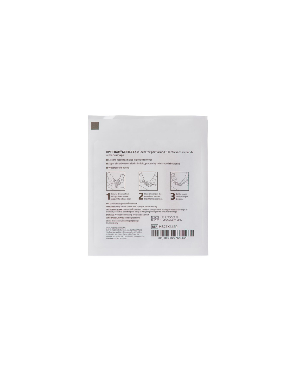 Optifoam Gentle EX Bordered Foam Dressing in Educational Packaging - 3" x 3"