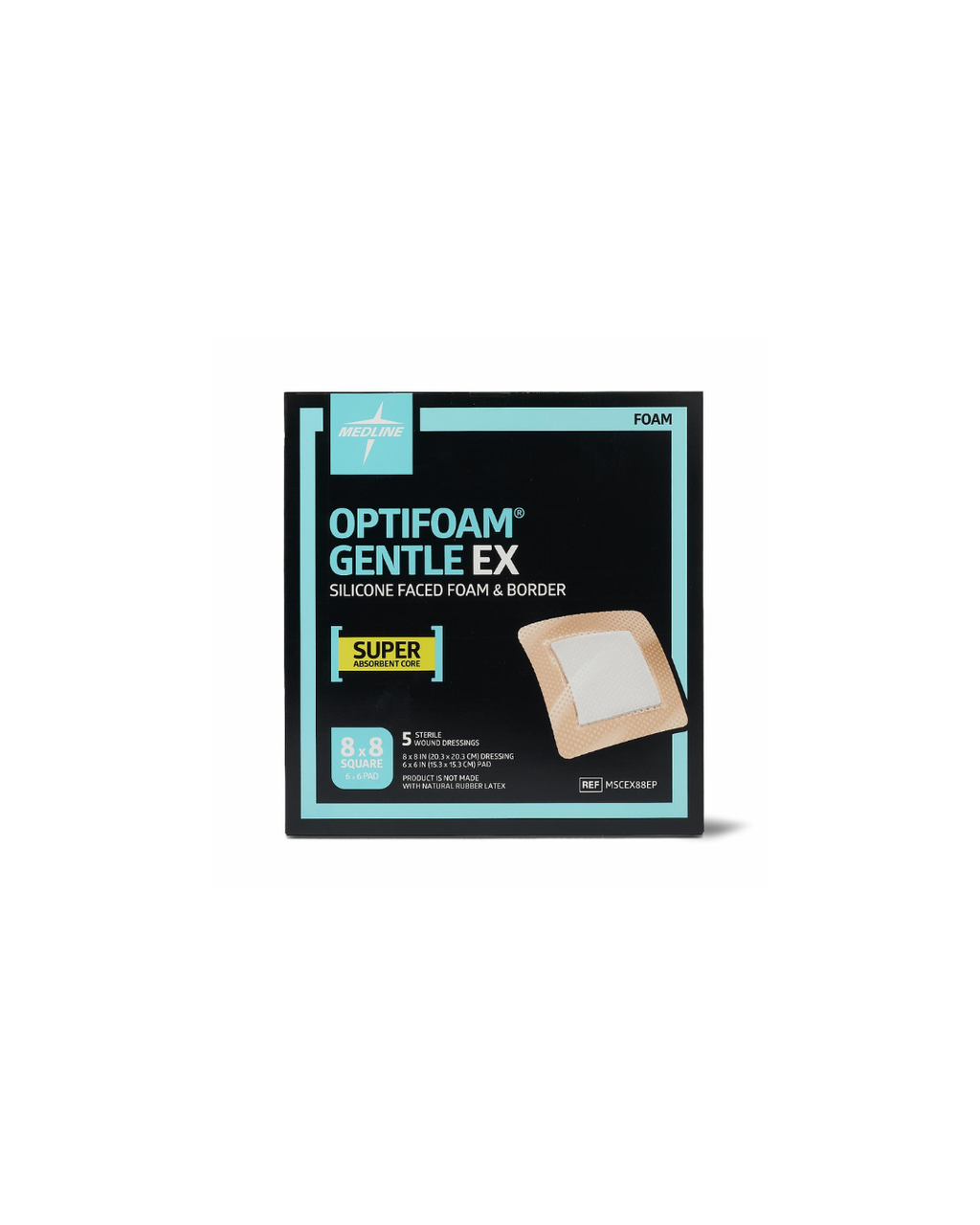 Optifoam Gentle EX Bordered Foam Dressing in Educational Packaging - 8" x 8"