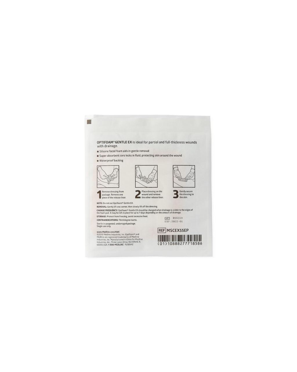 Optifoam Gentle EX Bordered Foam Dressing in Educational Packaging - 5" x 5"
