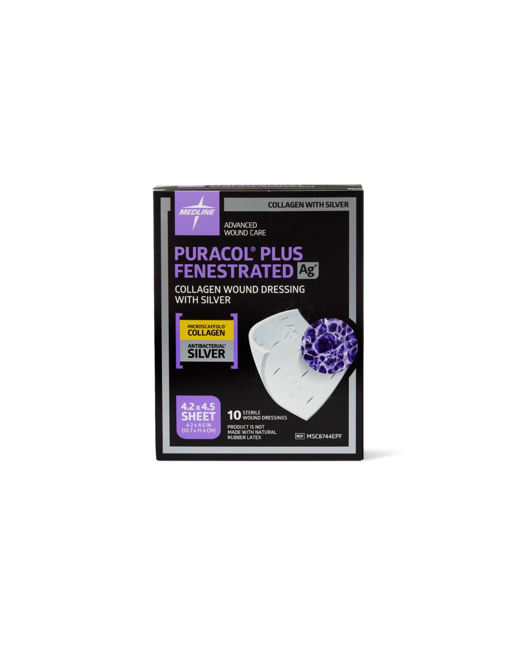 Puracol Plus Ag+ Collagen Wound Dressing with Silver - 4.25" x 4.5" Fenestrated