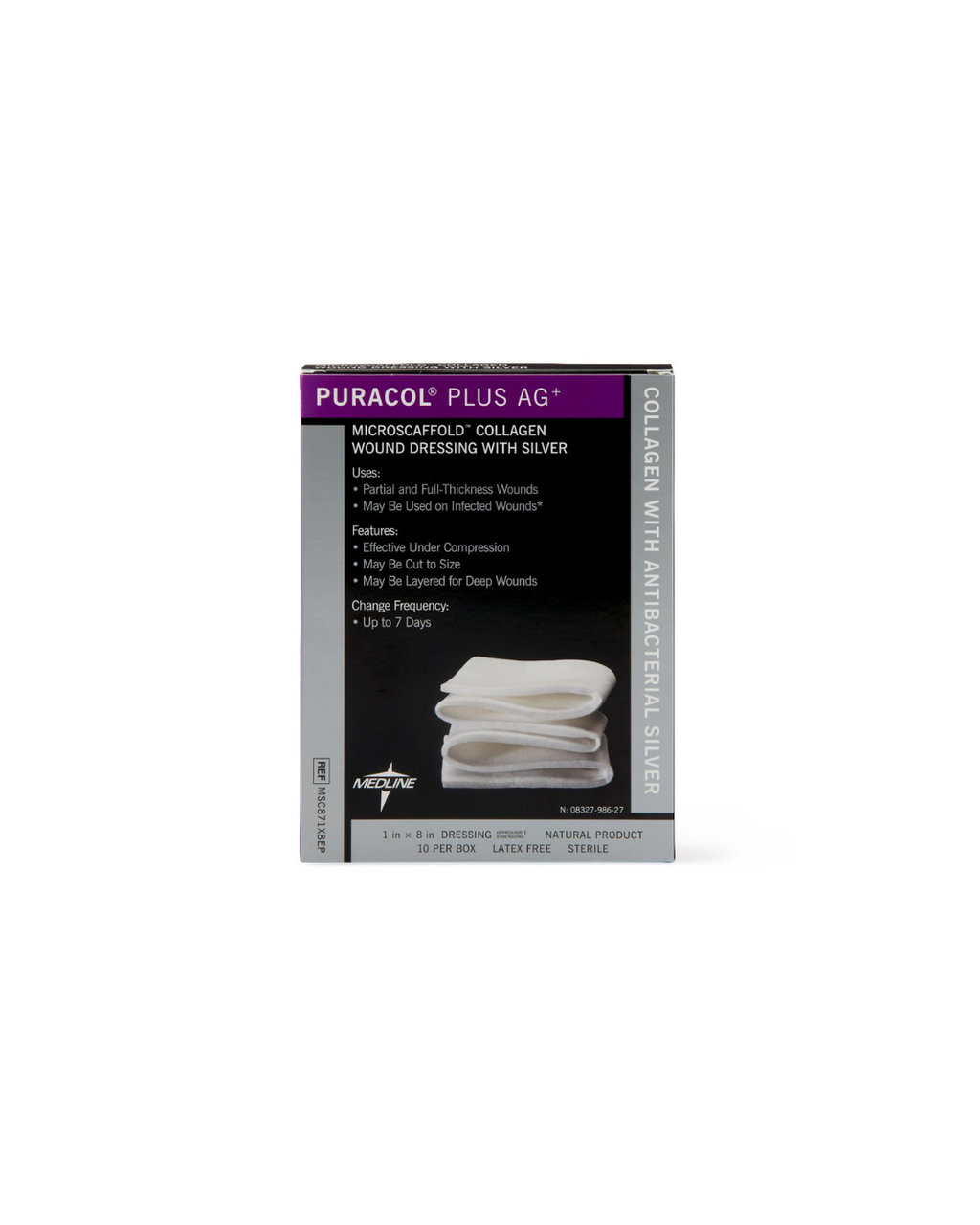 Puracol Plus Ag+ Collagen Wound Dressing with Silver - 1" x 8" Rope