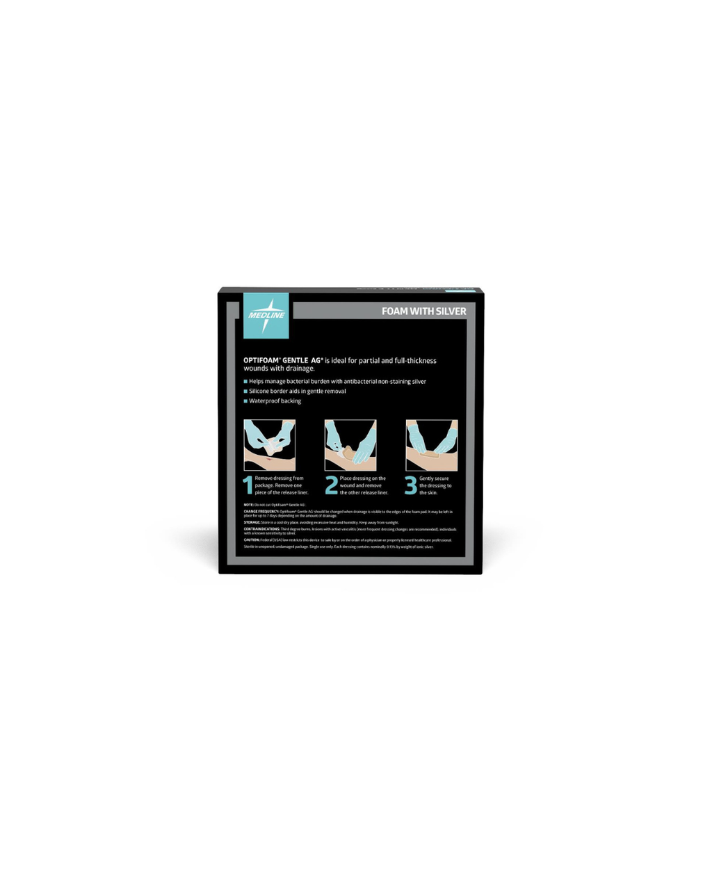 Optifoam Gentle AG+ Wound Dressing with Silicone Adhesive Border, in Educational Packaging - 4" x 4"