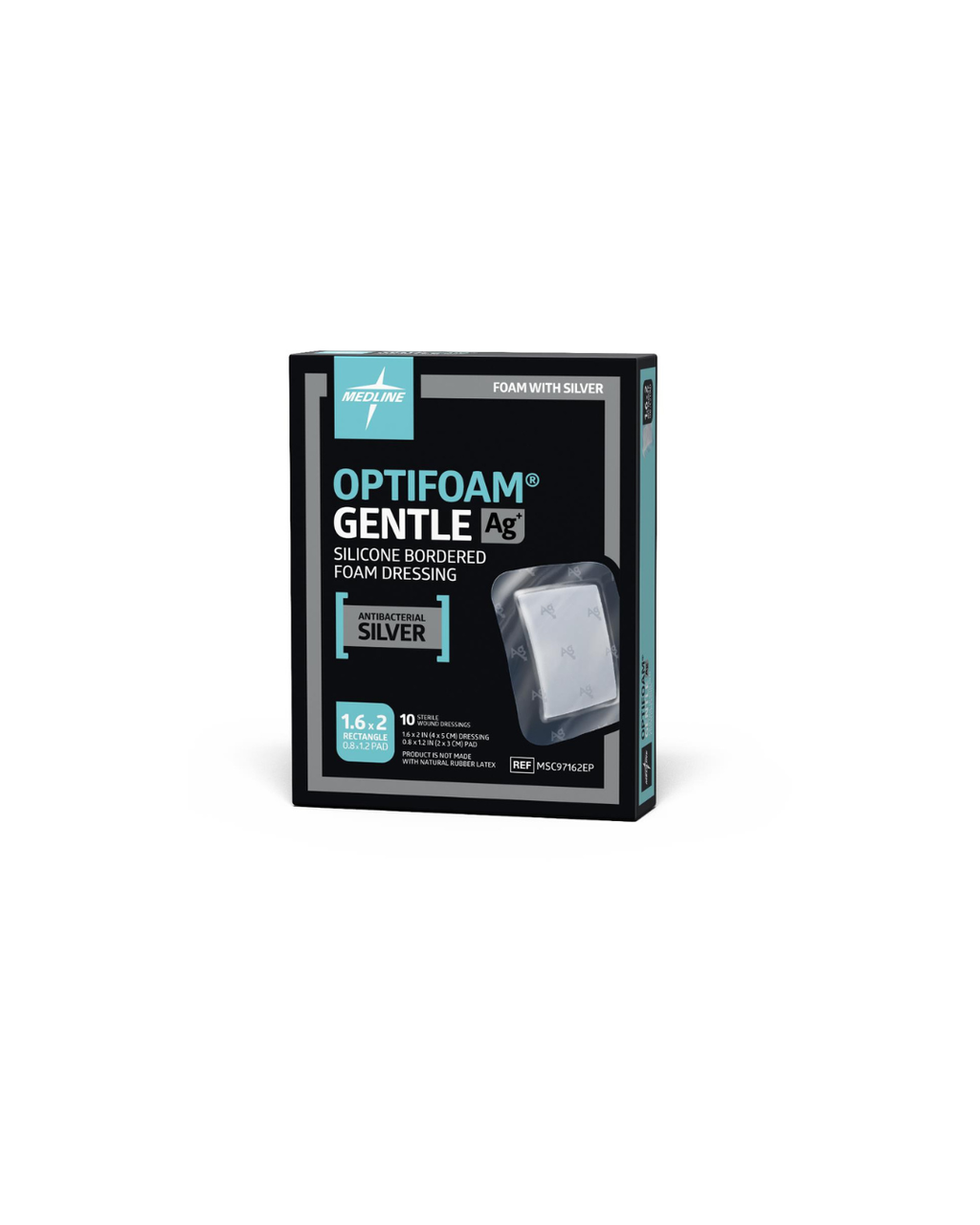 Optifoam Gentle Silicone-Faced Foam Dressing with Silver, in Educational Packaging - 1.6" x 2"