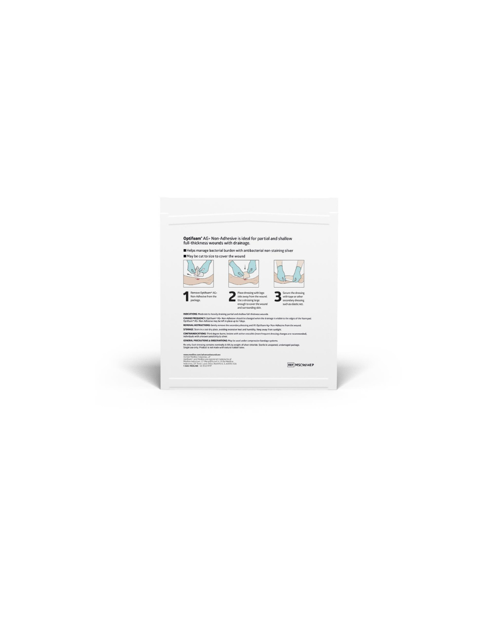 Optifoam AG+ Nonadhesive Silver Wound Dressing in Educational Packaging - 4" x 4"