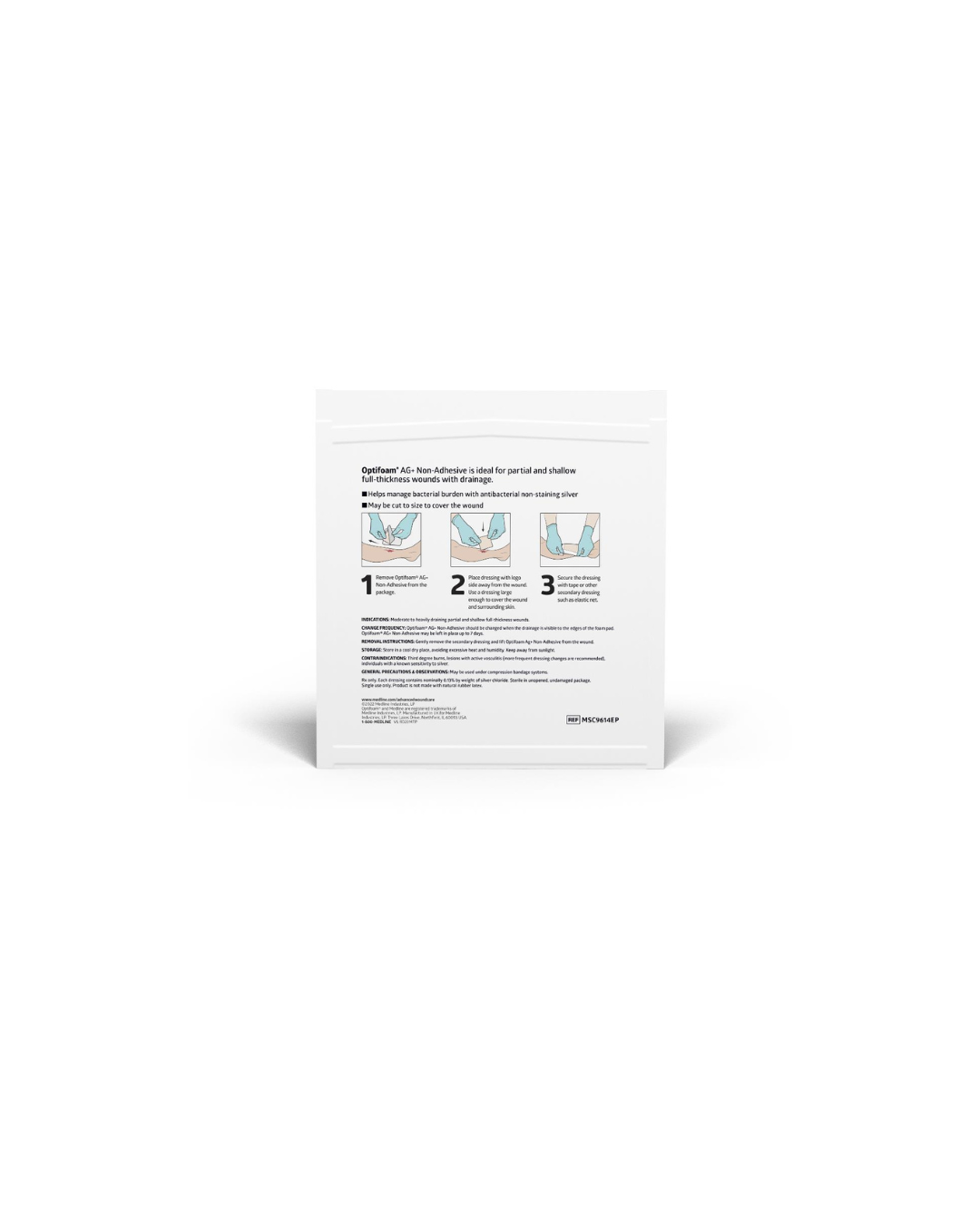 Optifoam AG+ Nonadhesive Silver Wound Dressing in Educational Packaging - 4" x 4"
