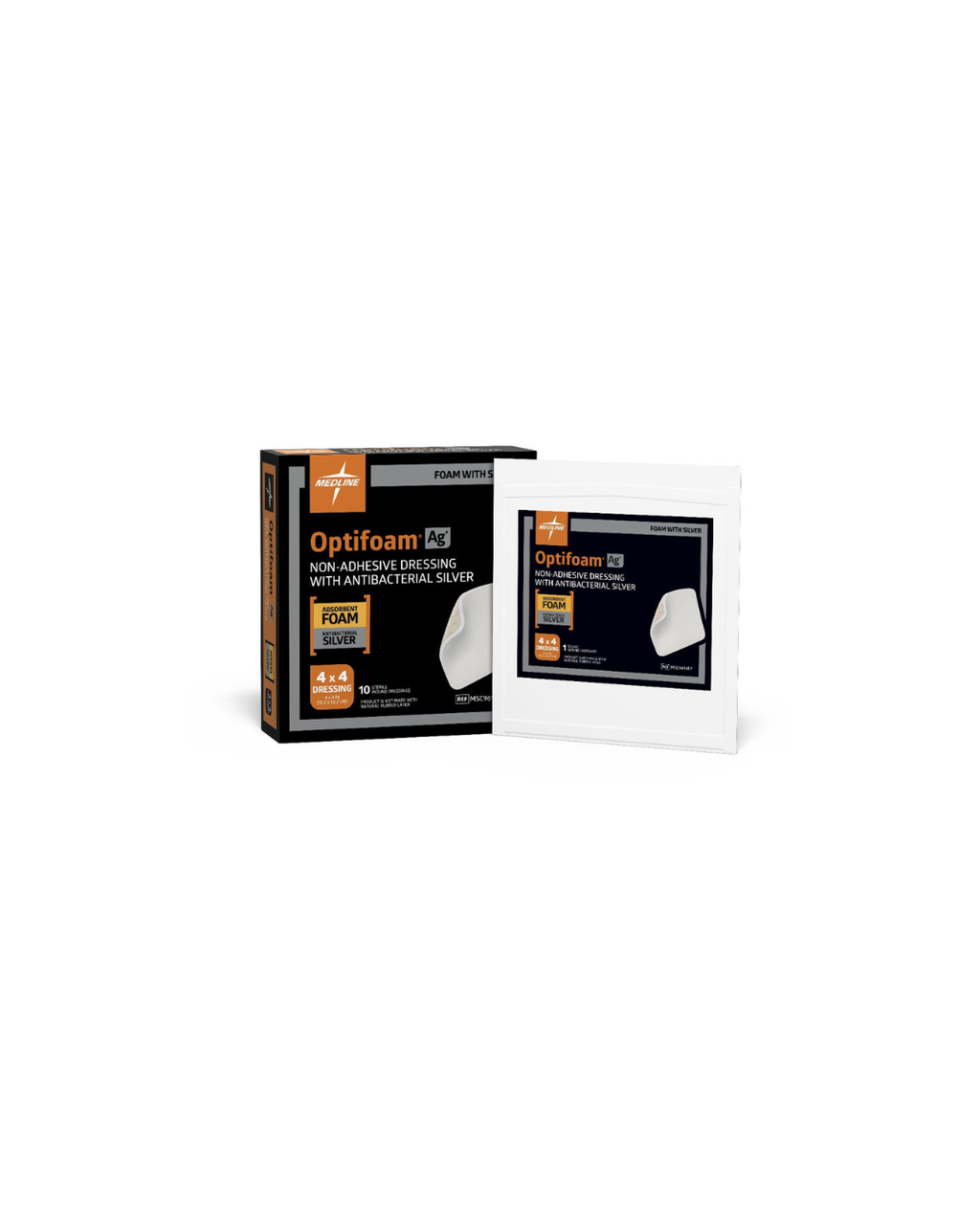 Optifoam AG+ Nonadhesive Silver Wound Dressing in Educational Packaging - 4" x 4"