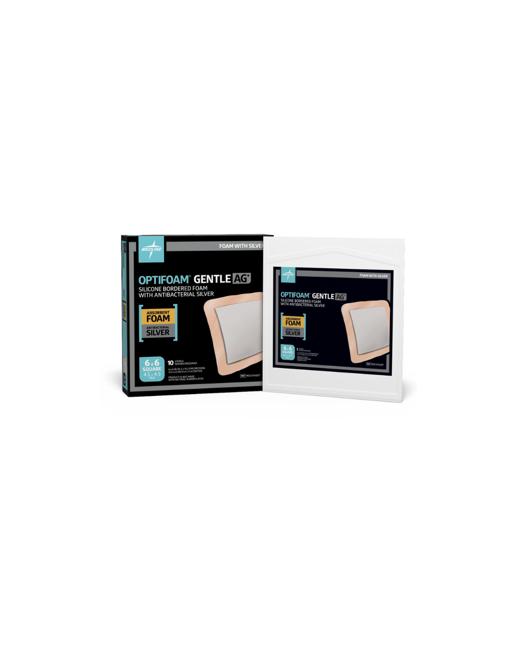 Optifoam Gentle AG+ Wound Dressing with Silicone Adhesive Border, in Educational Packaging - 6" x 6"