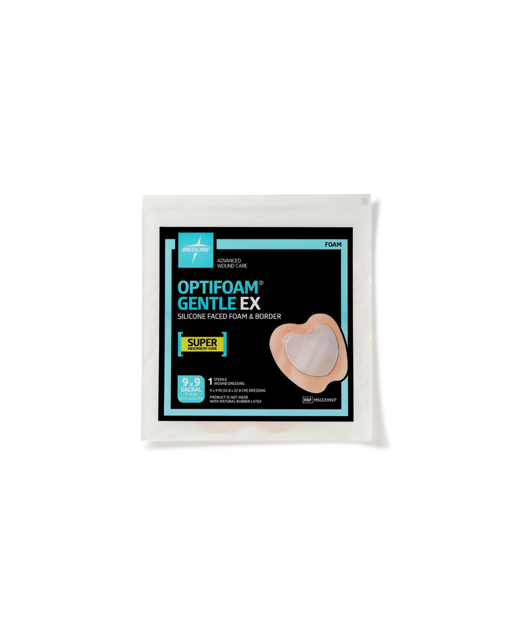 Optifoam Gentle EX Sacrum Foam Dressing in Educational Packaging - 9" x 9"