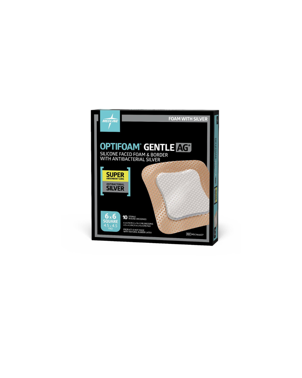 Optifoam Gentle Silicone-Faced Foam Dressing with Silver, in Educational Packaging - 6" x 6"