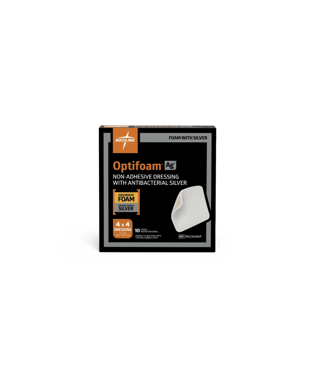 Optifoam AG+ Nonadhesive Silver Wound Dressing in Educational Packaging - 4" x 4"