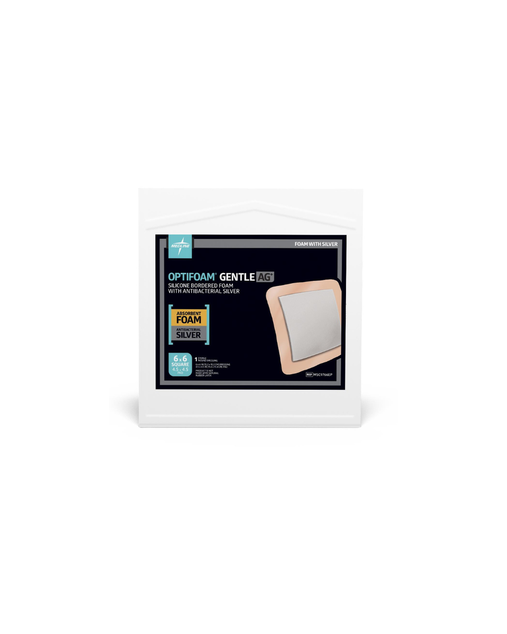 Optifoam Gentle AG+ Wound Dressing with Silicone Adhesive Border, in Educational Packaging - 6" x 6"