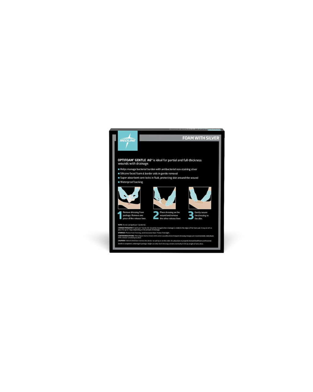 Optifoam Gentle Silicone-Faced Foam Dressing with Silver, in Educational Packaging - 4" x 4"