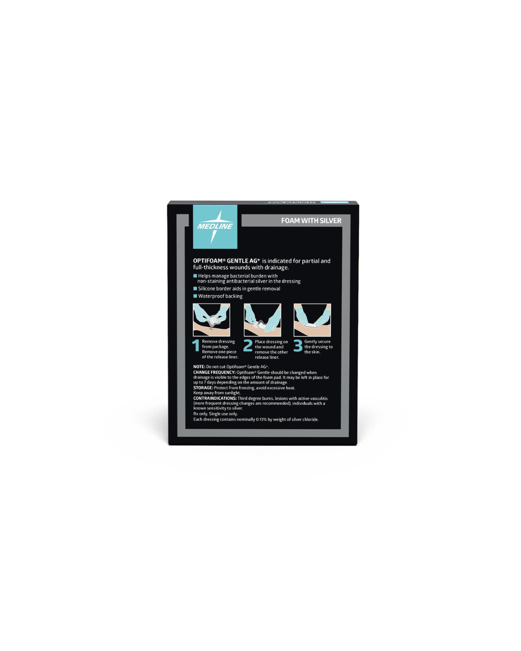 Optifoam Gentle Silicone-Faced Foam Dressing with Silver, in Educational Packaging - 1.6" x 2"