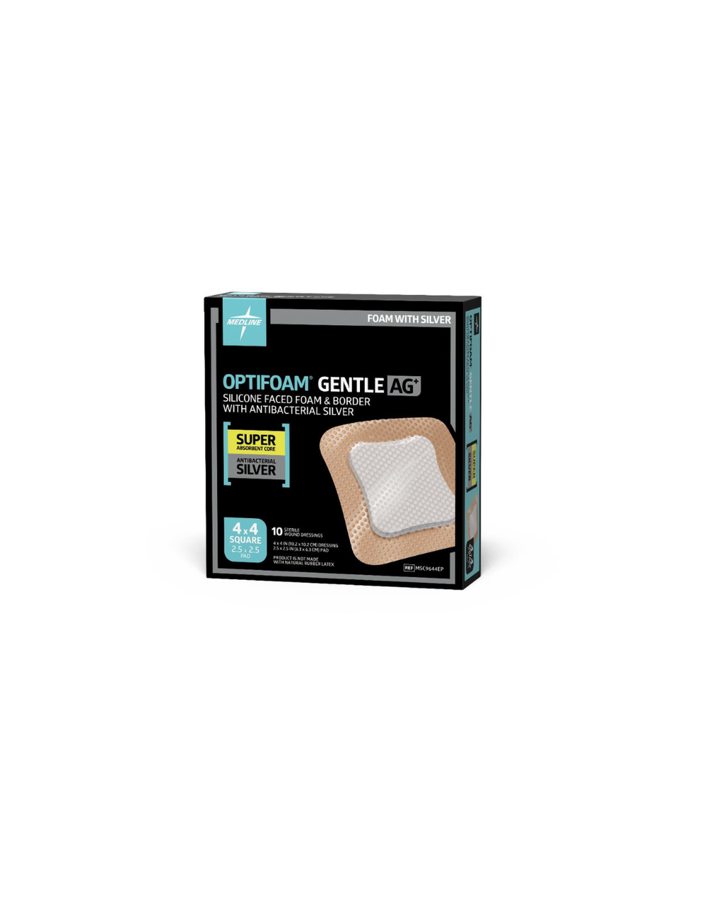 Optifoam Gentle Silicone-Faced Foam Dressing with Silver, in Educational Packaging - 4" x 4"