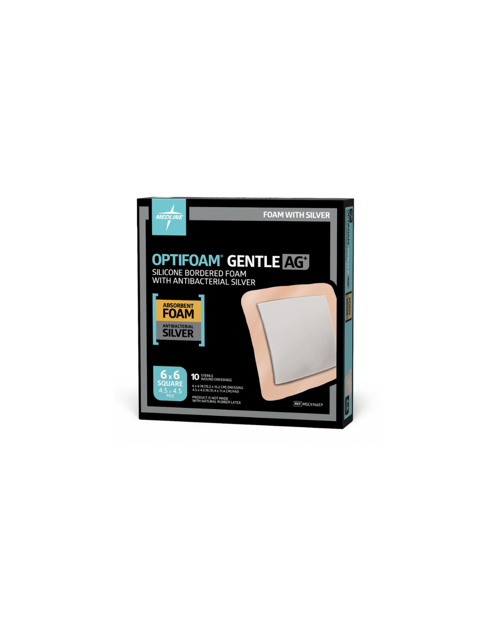 Optifoam Gentle AG+ Wound Dressing with Silicone Adhesive Border, in Educational Packaging - 6" x 6"