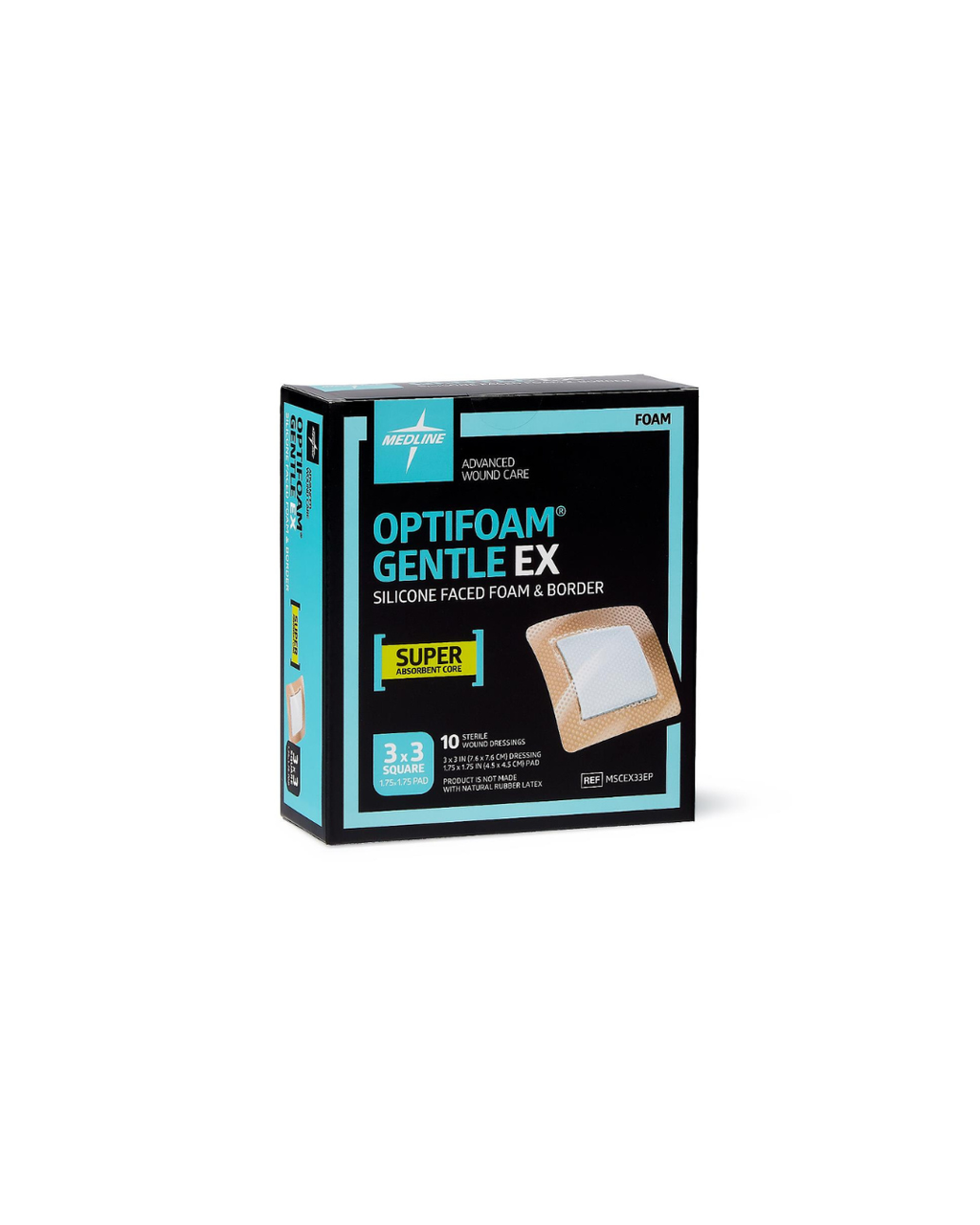 Optifoam Gentle EX Bordered Foam Dressing in Educational Packaging - 3" x 3"