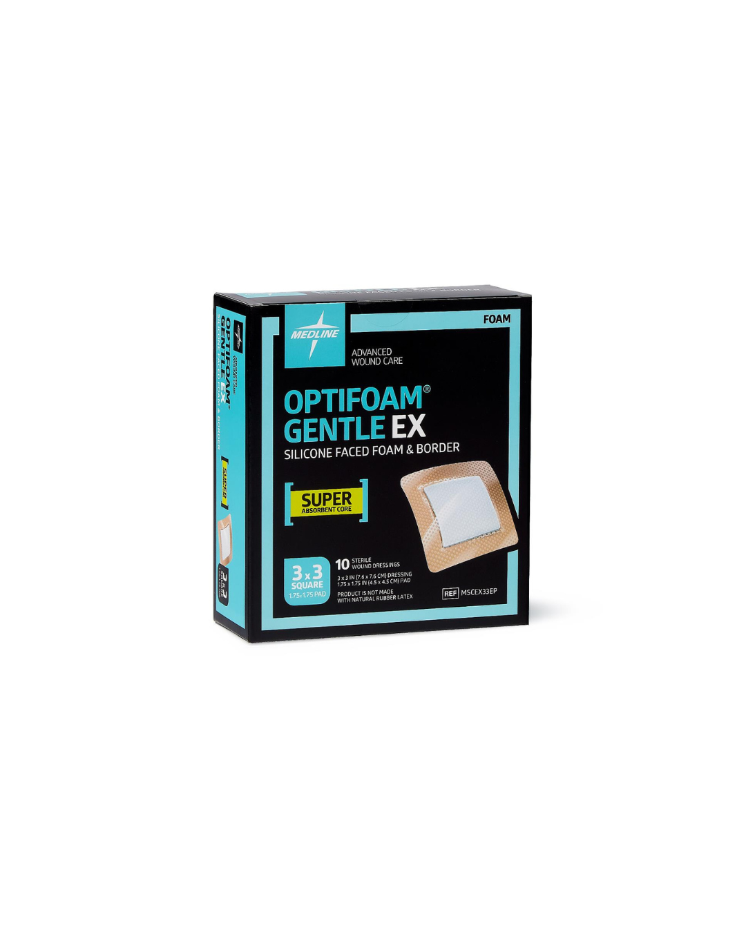 Optifoam Gentle EX Bordered Foam Dressing in Educational Packaging - 3" x 3"