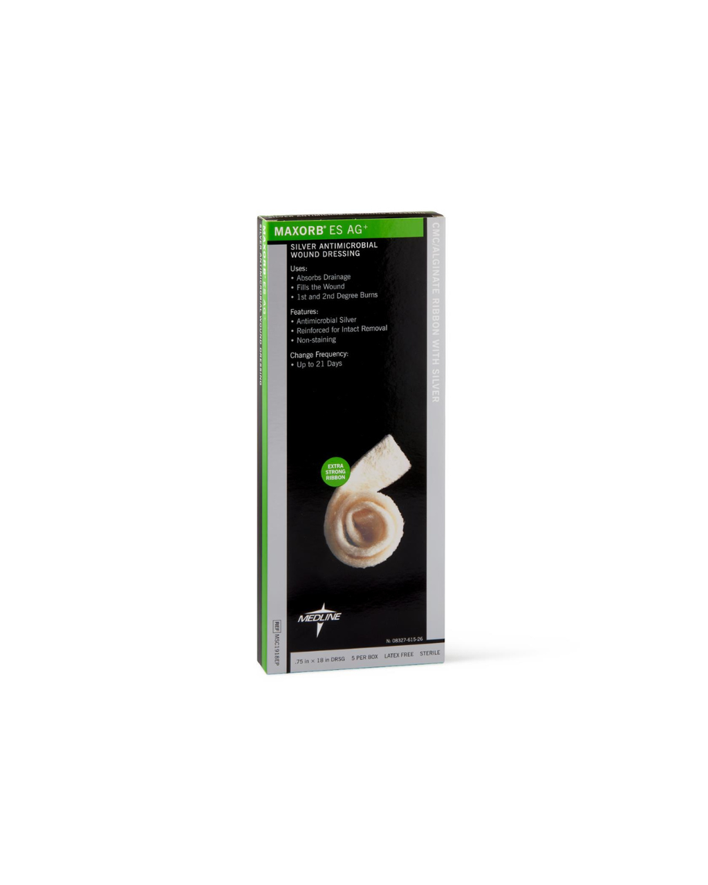 Maxorb ES Ag+ Silver Antimicrobial Wound Dressing - 0.75" x 18"