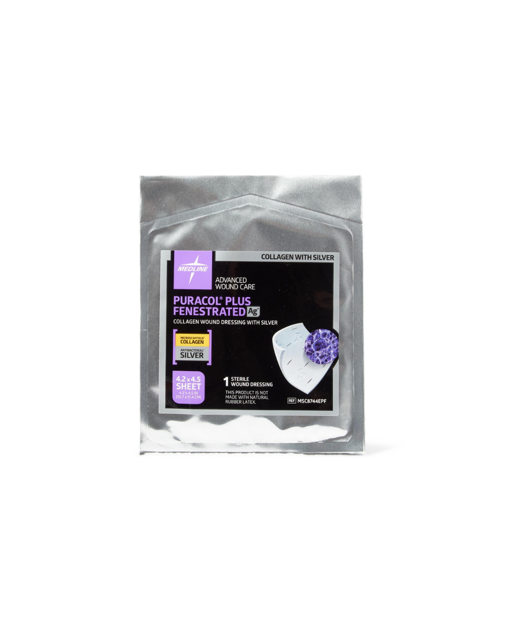 Puracol Plus Ag+ Collagen Wound Dressing with Silver - 4.25" x 4.5" Fenestrated