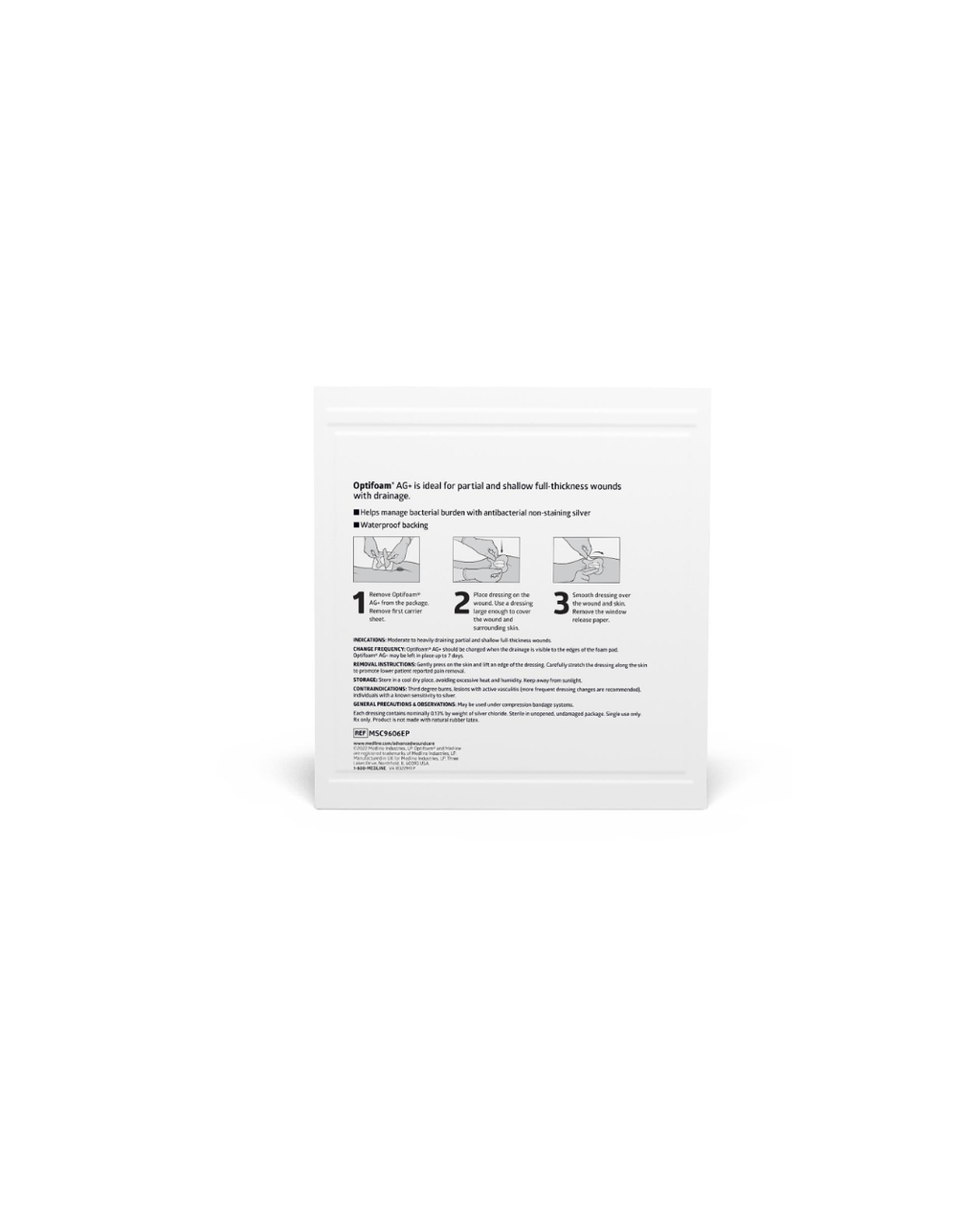 Optifoam AG+ Sacrum Silver Wound Dressing in Educational Packaging - 6" x 5.5"