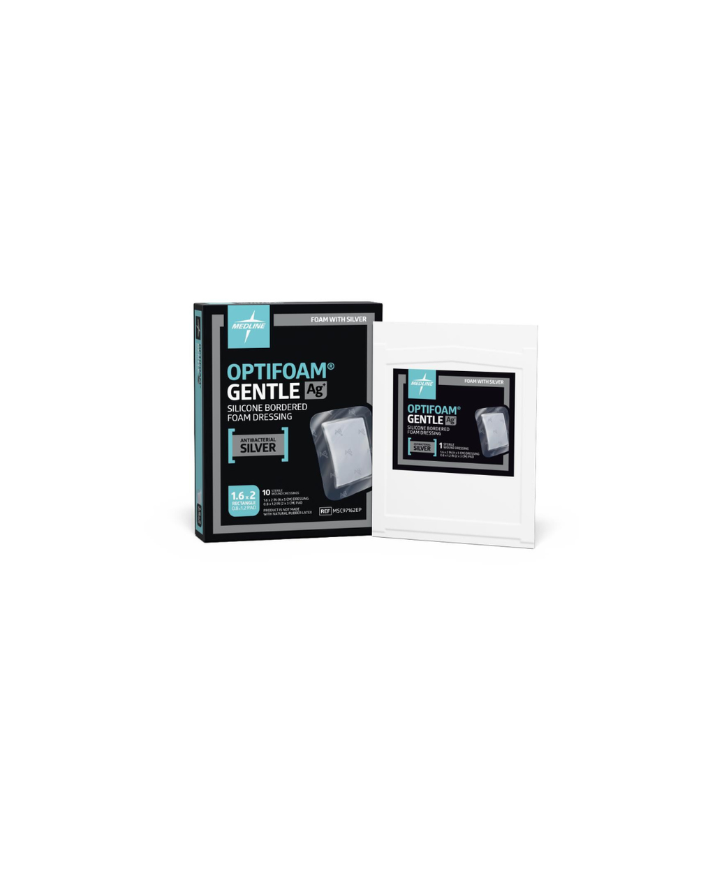 Optifoam Gentle Silicone-Faced Foam Dressing with Silver, in Educational Packaging - 1.6" x 2"