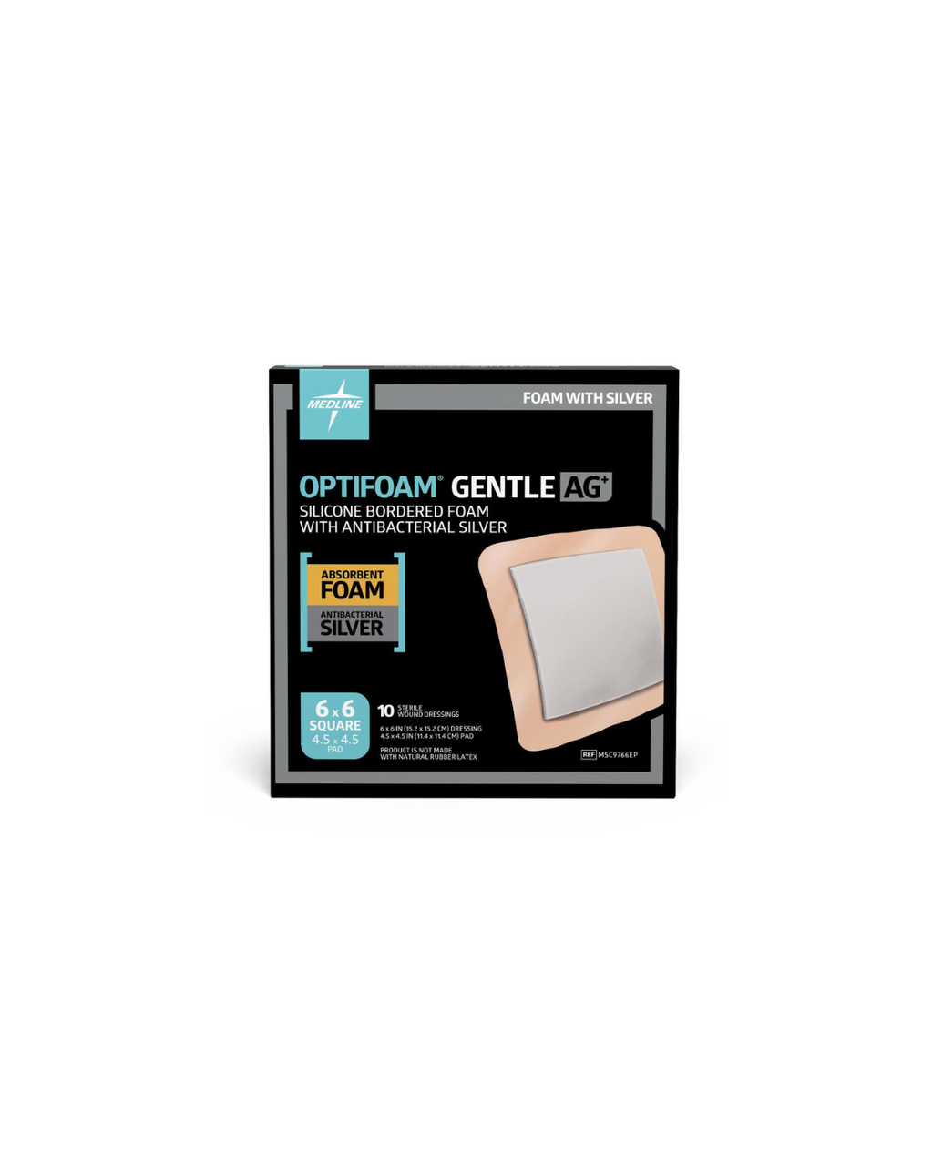 Optifoam Gentle AG+ Wound Dressing with Silicone Adhesive Border, in Educational Packaging - 6" x 6"