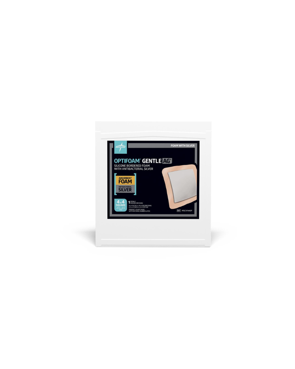 Optifoam Gentle AG+ Wound Dressing with Silicone Adhesive Border, in Educational Packaging - 4" x 4"