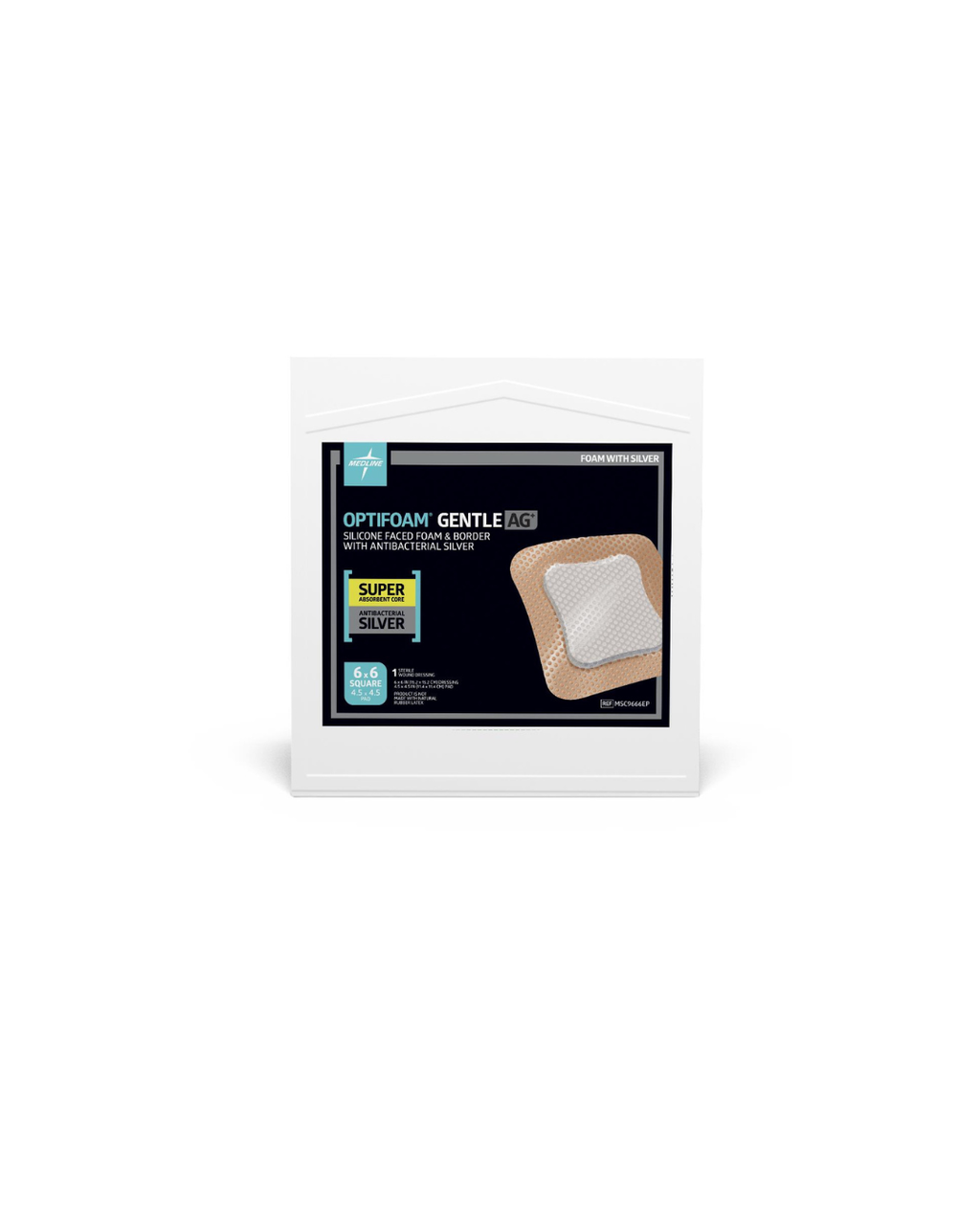 Optifoam Gentle Silicone-Faced Foam Dressing with Silver, in Educational Packaging - 6" x 6"