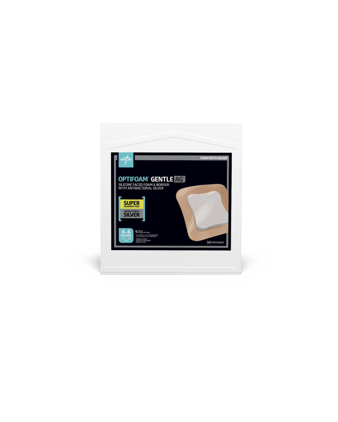 Optifoam Gentle Silicone-Faced Foam Dressing with Silver, in Educational Packaging - 6" x 6"